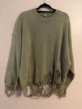 R13 Olive Distressed Crewneck Sweater